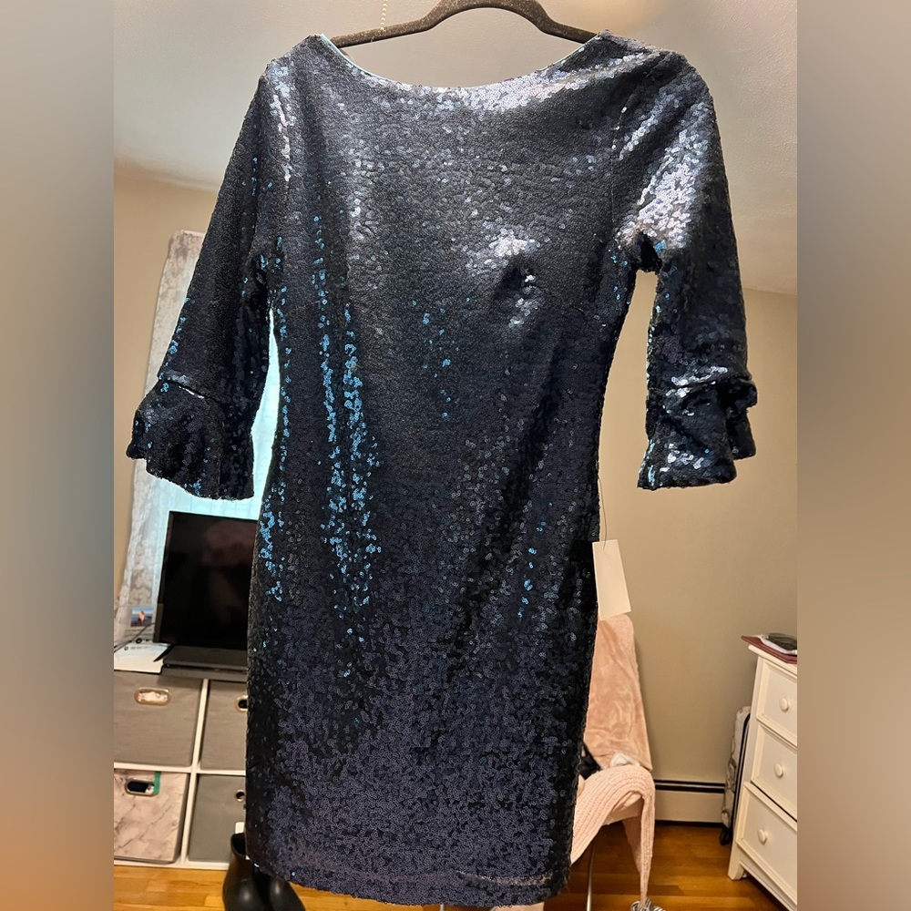 NAVY BLUE SPARKLY MINI DRESS SIZE M